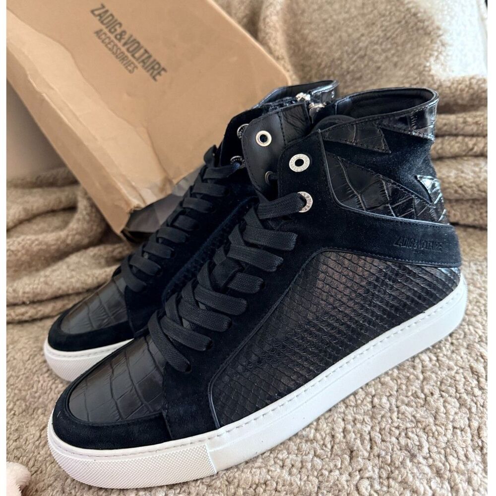 NIB Zadig & Voltaire High Flash Keith Lace Up Leather Sneaker in Black size 41